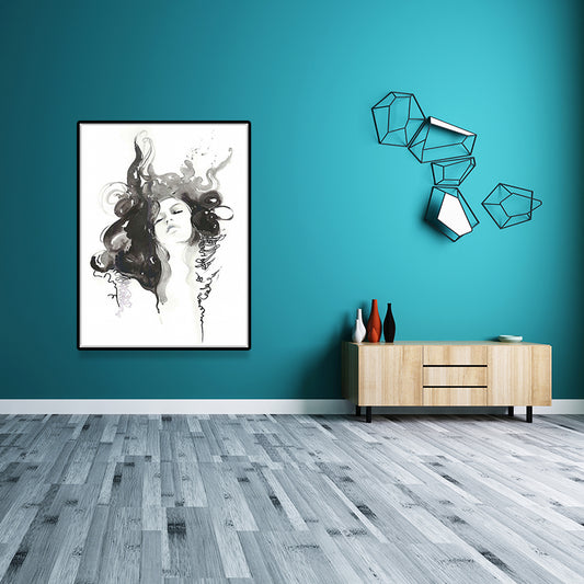 Black Curly Girl Canvas Art Figure Painting Minimalist Textured Wall Decor for Home Black Clearhalo 'Art Gallery' 'Canvas Art' 'Contemporary Art Gallery' 'Contemporary Art' 'Minimalism' 'Minimalist Art Gallery' 'Scandinavian' Arts' 1641745