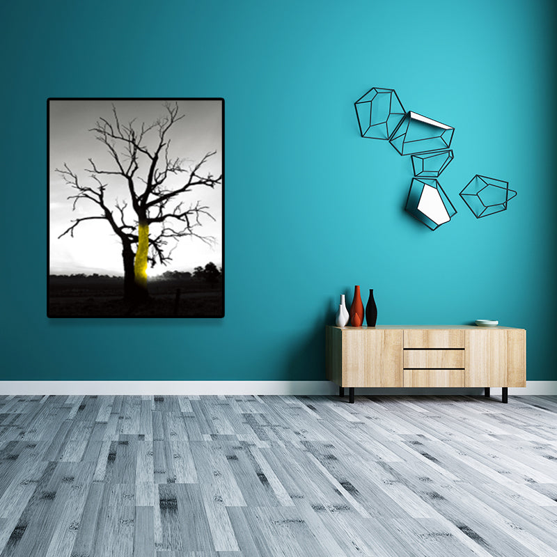 Vintage Bare Tree Wall Decor Canvas Textured Dark Color Wall Art Print for Corridor Yellow Clearhalo 'Arts' 'Canvas Art' 1641752