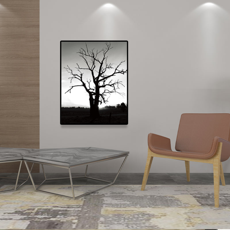 Vintage Bare Tree Wall Decor Canvas Textured Dark Color Wall Art Print for Corridor Grey Clearhalo 'Arts' 'Canvas Art' 1641759