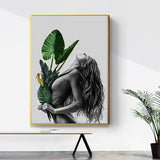 Girl's Portraiture and Leaf Art Textured Glam Style for Girls Bedroom Wall Decor Clearhalo 'Arts' 'Canvas Art' 1641789