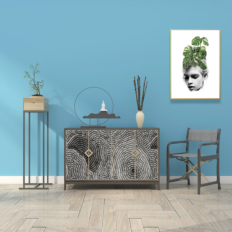 Girl's Portraiture and Leaf Art Textured Glam Style for Girls Bedroom Wall Decor Clearhalo 'Arts' 'Canvas Art' 1641803