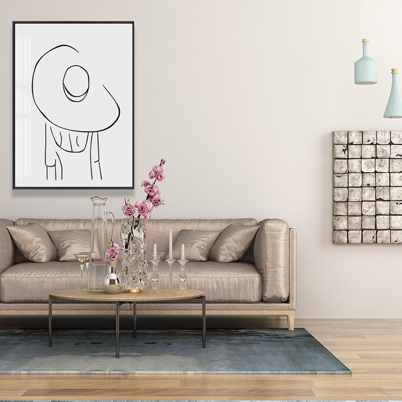 Hat Girl's Back Portrait Painting White Canvas Wall Art Decor Textured, Multiple Sizes White Clearhalo 'Arts' 'Canvas Art' 1641815