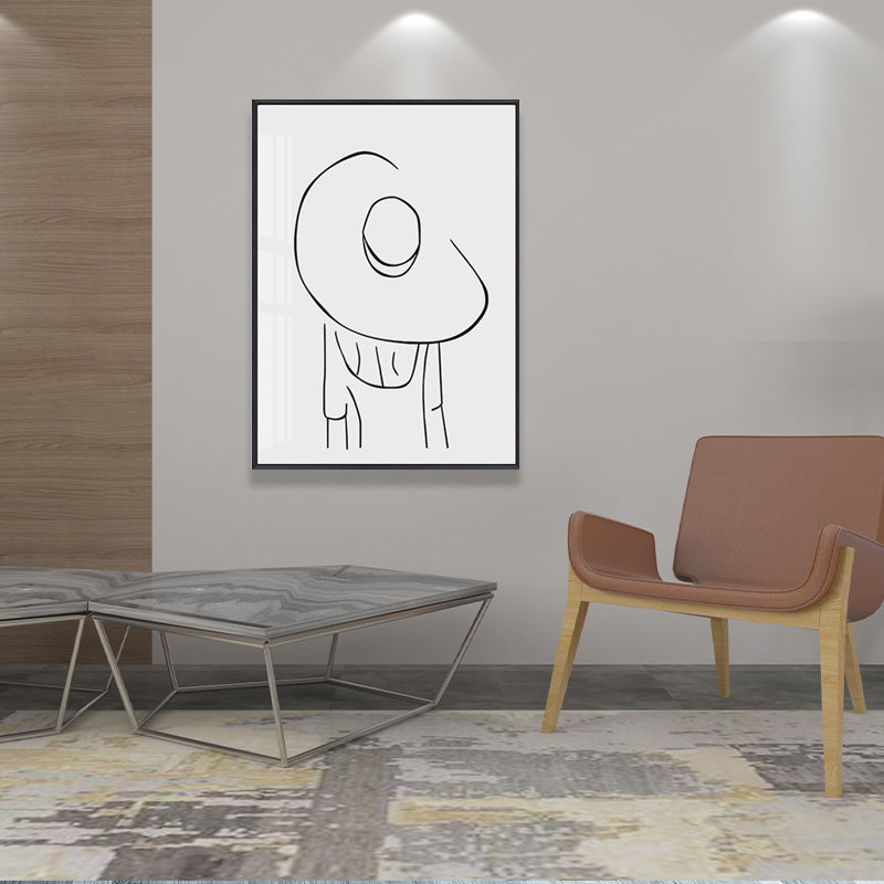 Hat Girl's Back Portrait Painting White Canvas Wall Art Decor Textured, Multiple Sizes Clearhalo 'Arts' 'Canvas Art' 1641816