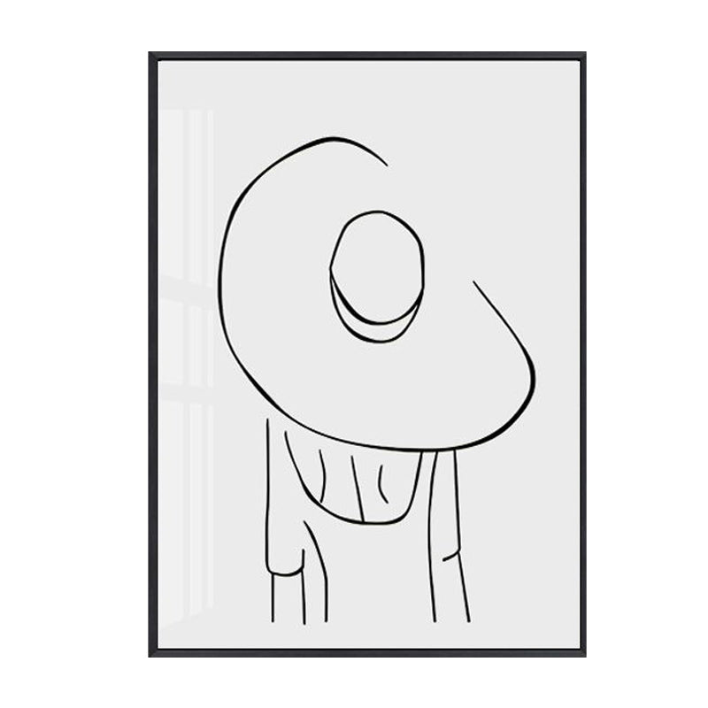 Hat Girl's Back Portrait Painting White Canvas Wall Art Decor Textured, Multiple Sizes Clearhalo 'Arts' 'Canvas Art' 1641818