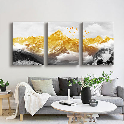 Gold Mountain Landscape Canvas Print Multi-Piece Glam Sitting Room Wall Art Gold Clearhalo 'Arts' 'Canvas Art' 1641822