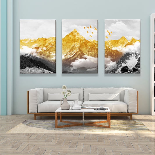 Gouden berglandschap canvas print multi-delige glamours zitkamer muurkunst
