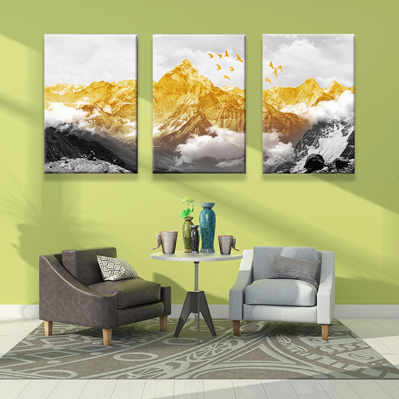 Gold Mountain Landscape Canvas Print Multi-Piece Glam Sitting Room Wall Art Clearhalo 'Arts' 'Canvas Art' 1641824