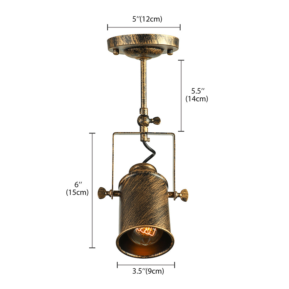 1/2/3/4-Head Iron Semi Flush Mount Light Vintage Style Bronze/Gold Finish Cylindrical Shade Ceiling Fixture for Restaurant Clearhalo 'Ceiling Lights' 'Close To Ceiling Lights' 'Close to ceiling' 'Semi-flushmount' Lighting' 16419