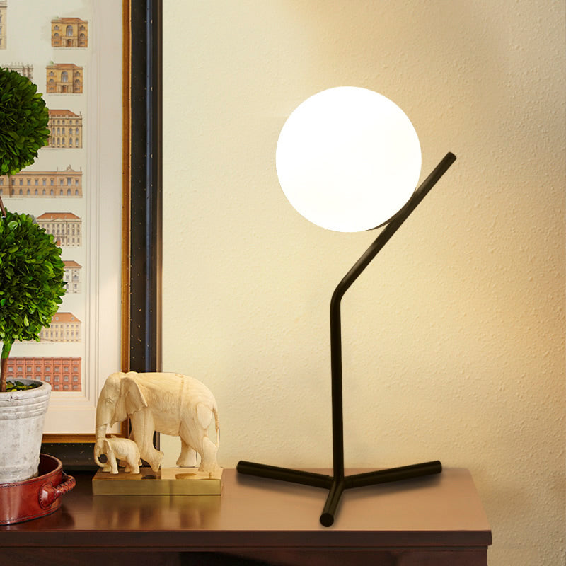 White Glass Globe Shade Study Lamp Modernism 1 Light Bedroom Desk Lighting Black Clearhalo 'Lamps' 'Table Lamps' Lighting' 164198