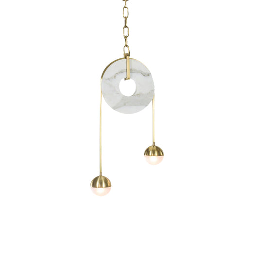 Gold Ball Pendant Lighting Post Modern 2 Lights White Glass Led Hanging Lamp with Pulley and Chain Clearhalo 'Ceiling Lights' 'Glass shade' 'Glass' 'Modern Pendants' 'Modern' 'Pendant Lights' 'Pendants' Lighting' 164217