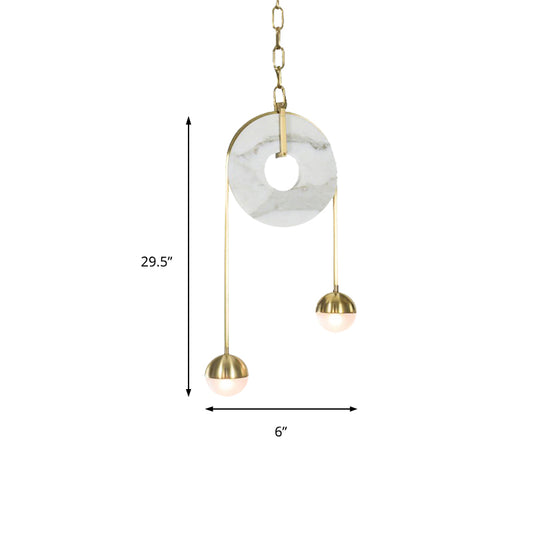 Gold Ball Pendant Lighting Post Modern 2 Lights White Glass Led Hanging Lamp with Pulley and Chain Clearhalo 'Ceiling Lights' 'Glass shade' 'Glass' 'Modern Pendants' 'Modern' 'Pendant Lights' 'Pendants' Lighting' 164218