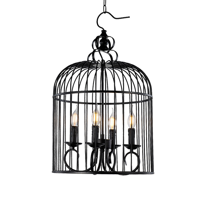 Farmhouse Birdcage Design Hanging Fixture 4 Heads Metallic Hanging Chandelier Lamp with Candle in Black Clearhalo 'Cast Iron' 'Ceiling Lights' 'Chandeliers' 'Industrial Chandeliers' 'Industrial' 'Metal' 'Middle Century Chandeliers' 'Rustic Chandeliers' 'Tiffany' Lighting' 164221