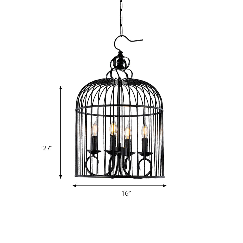 Farmhouse Birdcage Design Hanging Fixture 4 Heads Metallic Hanging Chandelier Lamp with Candle in Black Clearhalo 'Cast Iron' 'Ceiling Lights' 'Chandeliers' 'Industrial Chandeliers' 'Industrial' 'Metal' 'Middle Century Chandeliers' 'Rustic Chandeliers' 'Tiffany' Lighting' 164222