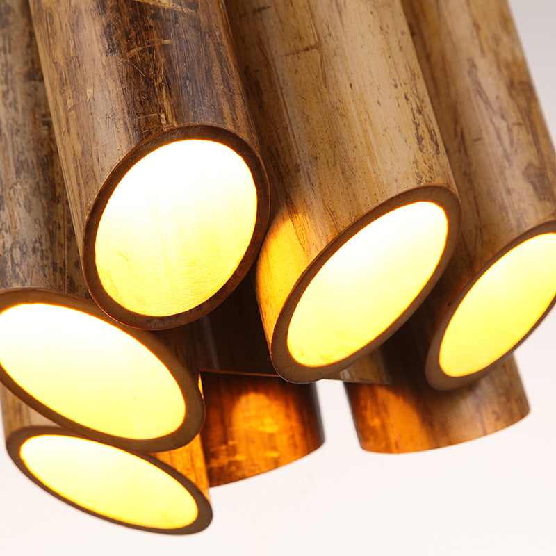 Eight-light Bamboo Hanging Lamp Antique Tube Suspension Light in Beige for Bistro Restaurant Clearhalo 'Ceiling Lights' 'Industrial Pendants' 'Industrial' 'Middle Century Pendants' 'Pendant Lights' 'Pendants' 'Tiffany' Lighting' 164234