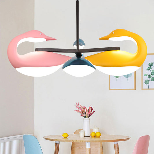Three Light Swan LED Chandelier Nordic Style Acrylic Colorful Suspended Lamp for Kids Room, Third Gear Clearhalo 'Ceiling Lights' 'Modern Pendants' 'Modern' 'Pendant Lights' 'Pendants' Lighting' 164236