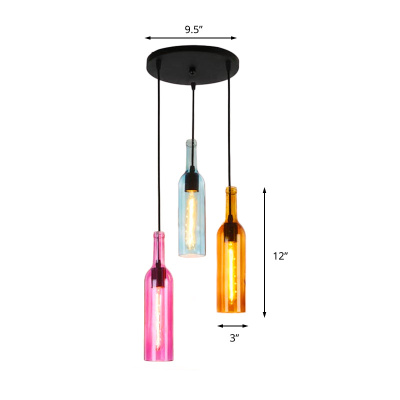 Glass Wine Bottle Hanging Light Industrial 3/5-Head Restaurant Ceiling Pendant Lamp with Round/Linear Canopy in Black Clearhalo 'Ceiling Lights' 'Glass shade' 'Glass' 'Industrial Pendants' 'Industrial' 'Middle Century Pendants' 'Pendant Lights' 'Pendants' 'Tiffany' Lighting' 164260