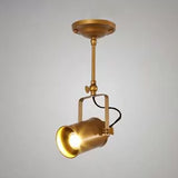 1/2/3/4-Head Iron Semi Flush Mount Light Vintage Style Bronze/Gold Finish Cylindrical Shade Ceiling Fixture for Restaurant 1 Gold Clearhalo 'Ceiling Lights' 'Close To Ceiling Lights' 'Close to ceiling' 'Semi-flushmount' Lighting' 16429