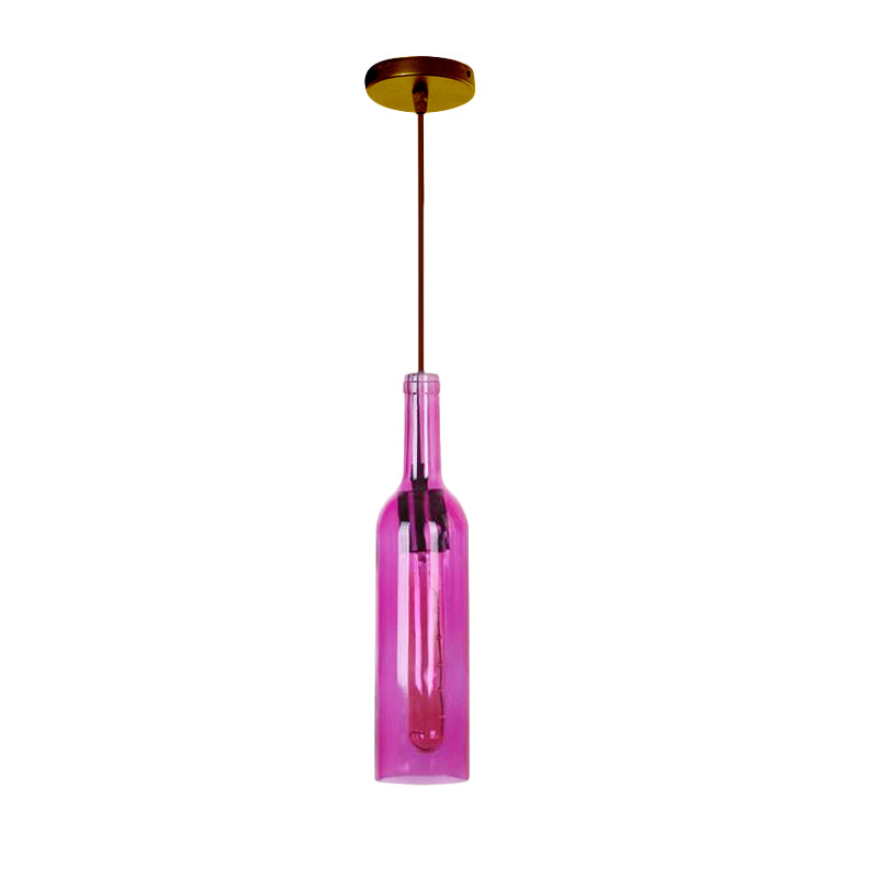 Red/Yellow 1 Head Hanging Light Fixture Vintage Style Glass Wine Bottle Suspension Lamp for Dining Room Clearhalo 'Ceiling Lights' 'Glass shade' 'Glass' 'Industrial Pendants' 'Industrial' 'Middle Century Pendants' 'Pendant Lights' 'Pendants' 'Tiffany' Lighting' 164309