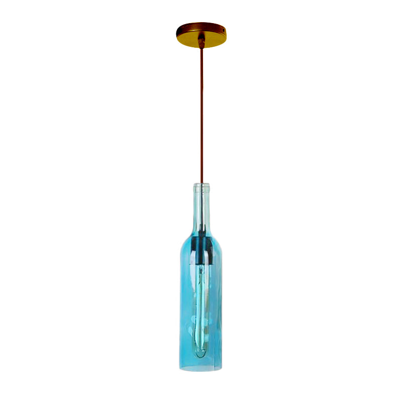 Red/Yellow 1 Head Hanging Light Fixture Vintage Style Glass Wine Bottle Suspension Lamp for Dining Room Clearhalo 'Ceiling Lights' 'Glass shade' 'Glass' 'Industrial Pendants' 'Industrial' 'Middle Century Pendants' 'Pendant Lights' 'Pendants' 'Tiffany' Lighting' 164312