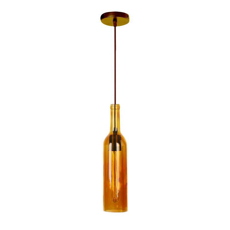 Red/Yellow 1 Head Hanging Light Fixture Vintage Style Glass Wine Bottle Suspension Lamp for Dining Room Clearhalo 'Ceiling Lights' 'Glass shade' 'Glass' 'Industrial Pendants' 'Industrial' 'Middle Century Pendants' 'Pendant Lights' 'Pendants' 'Tiffany' Lighting' 164314