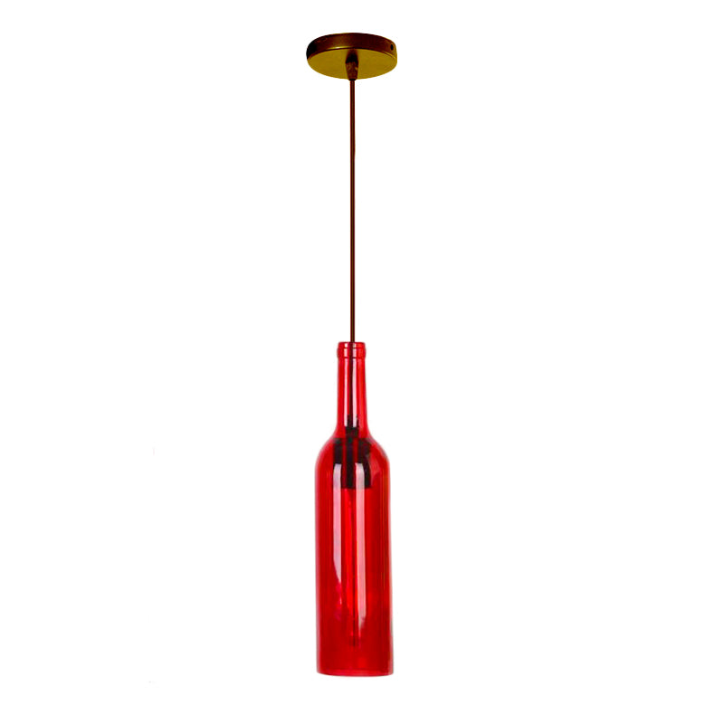 Red/Yellow 1 Head Hanging Light Fixture Vintage Style Glass Wine Bottle Suspension Lamp for Dining Room Clearhalo 'Ceiling Lights' 'Glass shade' 'Glass' 'Industrial Pendants' 'Industrial' 'Middle Century Pendants' 'Pendant Lights' 'Pendants' 'Tiffany' Lighting' 164315