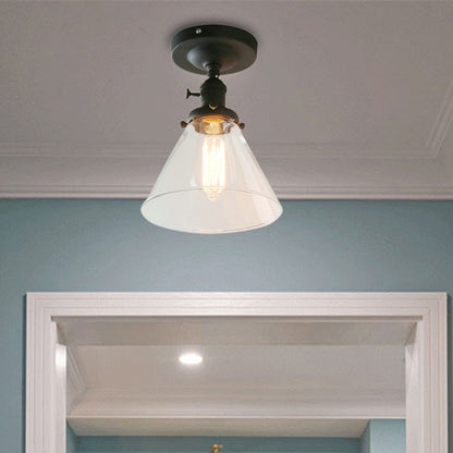 Black 1-Bulb Ceiling Lighting Industrial Clear Glass Cone Shade Semi Flush Light for Living Room Clear Clearhalo 'Ceiling Lights' 'Close To Ceiling Lights' 'Close to ceiling' 'Glass shade' 'Glass' 'Semi-flushmount' Lighting' 164332