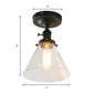 Black 1-Bulb Ceiling Lighting Industrial Clear Glass Cone Shade Semi Flush Light for Living Room Clearhalo 'Ceiling Lights' 'Close To Ceiling Lights' 'Close to ceiling' 'Glass shade' 'Glass' 'Semi-flushmount' Lighting' 164336