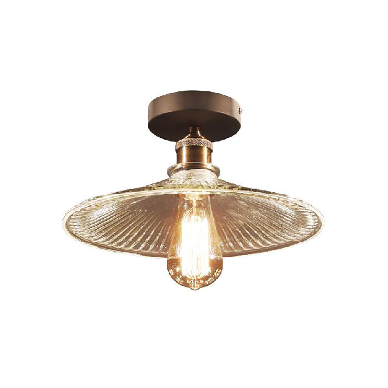 Brass One Light Ceiling Mount Industrial Mercury Glass Flared Semi Flush Light Clearhalo 'Ceiling Lights' 'Close To Ceiling Lights' 'Close to ceiling' 'Glass shade' 'Glass' 'Semi-flushmount' Lighting' 164339