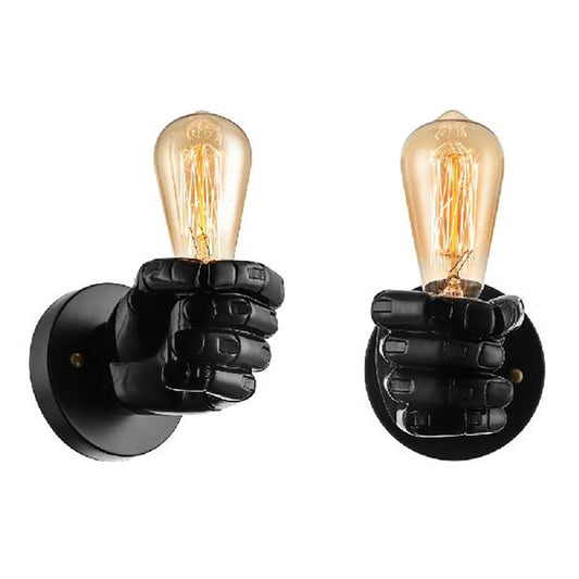 Black/White Bare Bulb Sconce Light with Hand Shape Base Vintage Style Wood 1 Light Restaurant Wall Lamp Clearhalo 'Industrial wall lights' 'Industrial' 'Middle century wall lights' 'Rustic wall lights' 'Tiffany' 'Wall Lamps & Sconces' 'Wall Lights' Lighting' 164348