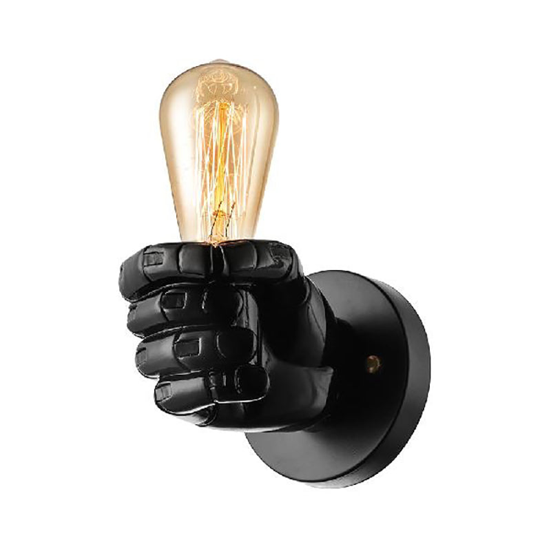 Black/White Bare Bulb Sconce Light with Hand Shape Base Vintage Style Wood 1 Light Restaurant Wall Lamp Clearhalo 'Industrial wall lights' 'Industrial' 'Middle century wall lights' 'Rustic wall lights' 'Tiffany' 'Wall Lamps & Sconces' 'Wall Lights' Lighting' 164350