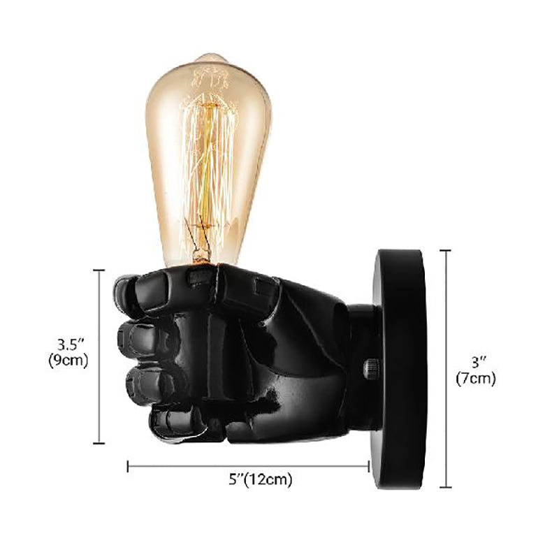 Black/White Bare Bulb Sconce Light with Hand Shape Base Vintage Style Wood 1 Light Restaurant Wall Lamp Clearhalo 'Industrial wall lights' 'Industrial' 'Middle century wall lights' 'Rustic wall lights' 'Tiffany' 'Wall Lamps & Sconces' 'Wall Lights' Lighting' 164351