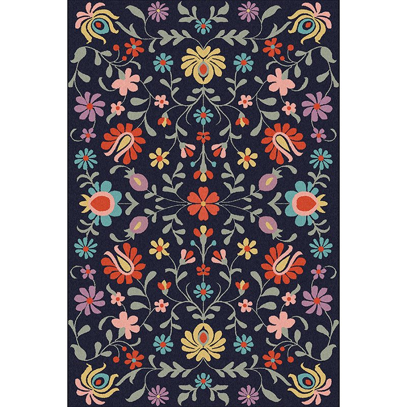 Classic Floral Pattern Rug with Leaf Navy Polyester Rug Machine Washable Non-Slip Area Rug for Bedroom Clearhalo 'Area Rug' 'Rugs' 'Vintage' Rug' 1643632