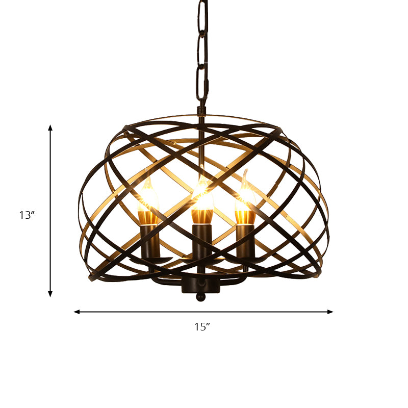 Vintage Stylish Open Cage Hanging Light with Candle 3 Heads Hanging Chandelier Light in Black Clearhalo 'Cast Iron' 'Ceiling Lights' 'Chandeliers' 'Industrial Chandeliers' 'Industrial' 'Metal' 'Middle Century Chandeliers' 'Rustic Chandeliers' 'Tiffany' Lighting' 164408