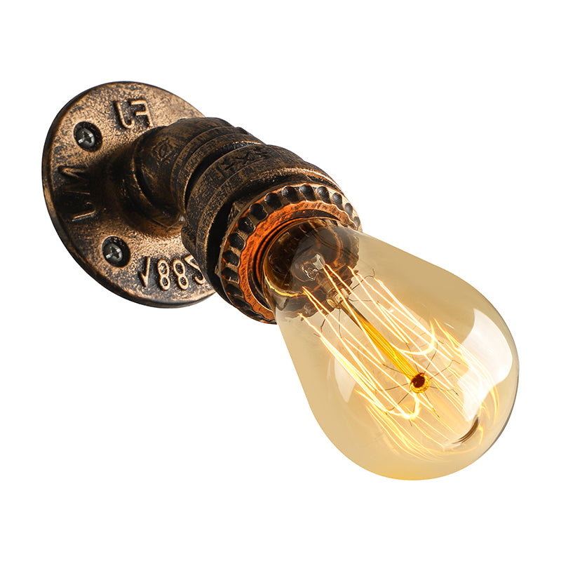 1 Light Wall Lighting Farmhouse Style Open Bulb Iron Mini Wall Mount Light with Water Pipe in Bronze Clearhalo 'Art deco wall lights' 'Cast Iron' 'Glass' 'Industrial wall lights' 'Industrial' 'Middle century wall lights' 'Modern' 'Rustic wall lights' 'Tiffany' 'Traditional wall lights' 'Wall Lamps & Sconces' 'Wall Lights' Lighting' 164429