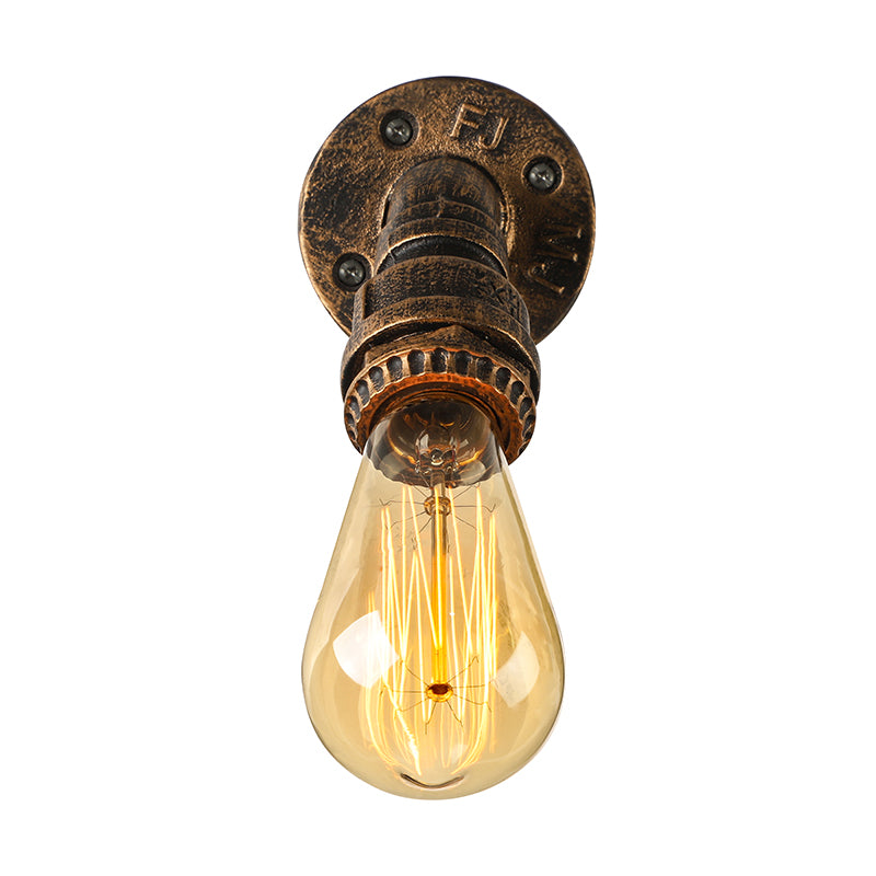 1 Light Wall Lighting Farmhouse Style Open Bulb Iron Mini Wall Mount Light with Water Pipe in Bronze Clearhalo 'Art deco wall lights' 'Cast Iron' 'Glass' 'Industrial wall lights' 'Industrial' 'Middle century wall lights' 'Modern' 'Rustic wall lights' 'Tiffany' 'Traditional wall lights' 'Wall Lamps & Sconces' 'Wall Lights' Lighting' 164430