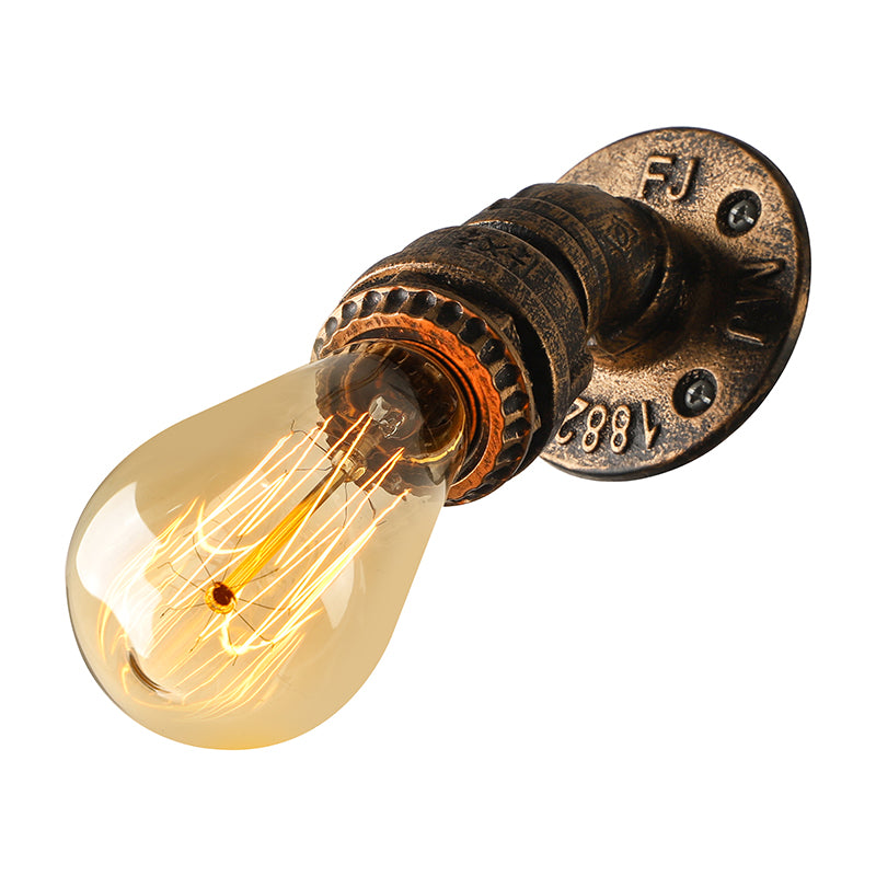 1 Light Wall Lighting Farmhouse Style Open Bulb Iron Mini Wall Mount Light with Water Pipe in Bronze Clearhalo 'Art deco wall lights' 'Cast Iron' 'Glass' 'Industrial wall lights' 'Industrial' 'Middle century wall lights' 'Modern' 'Rustic wall lights' 'Tiffany' 'Traditional wall lights' 'Wall Lamps & Sconces' 'Wall Lights' Lighting' 164431