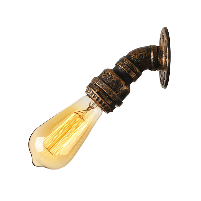 1 Light Wall Lighting Farmhouse Style Open Bulb Iron Mini Wall Mount Light with Water Pipe in Bronze Clearhalo 'Art deco wall lights' 'Cast Iron' 'Glass' 'Industrial wall lights' 'Industrial' 'Middle century wall lights' 'Modern' 'Rustic wall lights' 'Tiffany' 'Traditional wall lights' 'Wall Lamps & Sconces' 'Wall Lights' Lighting' 164432