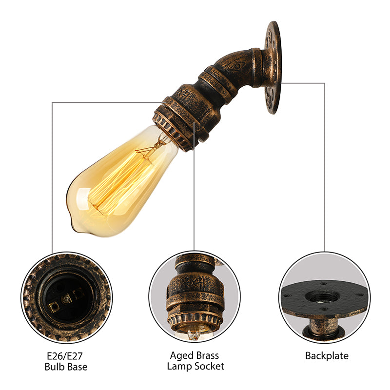 1 Light Wall Lighting Farmhouse Style Open Bulb Iron Mini Wall Mount Light with Water Pipe in Bronze Clearhalo 'Art deco wall lights' 'Cast Iron' 'Glass' 'Industrial wall lights' 'Industrial' 'Middle century wall lights' 'Modern' 'Rustic wall lights' 'Tiffany' 'Traditional wall lights' 'Wall Lamps & Sconces' 'Wall Lights' Lighting' 164434