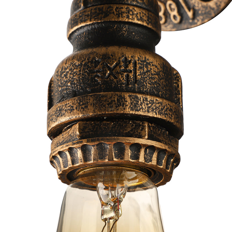 1 Light Wall Lighting Farmhouse Style Open Bulb Iron Mini Wall Mount Light with Water Pipe in Bronze Clearhalo 'Art deco wall lights' 'Cast Iron' 'Glass' 'Industrial wall lights' 'Industrial' 'Middle century wall lights' 'Modern' 'Rustic wall lights' 'Tiffany' 'Traditional wall lights' 'Wall Lamps & Sconces' 'Wall Lights' Lighting' 164435
