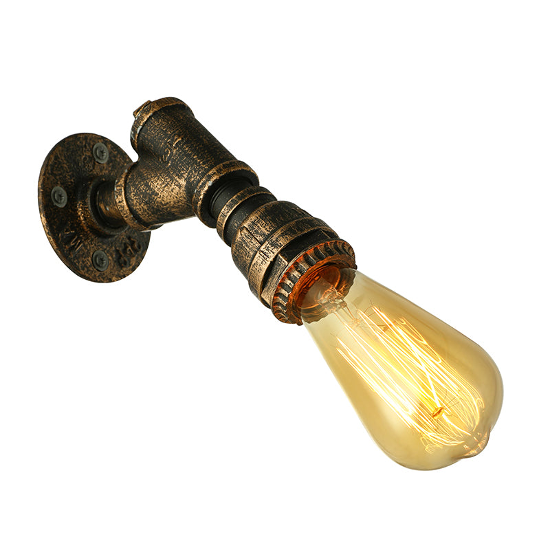 1 Light Wall Lighting Farmhouse Style Open Bulb Iron Mini Wall Mount Light with Water Pipe in Bronze Clearhalo 'Art deco wall lights' 'Cast Iron' 'Glass' 'Industrial wall lights' 'Industrial' 'Middle century wall lights' 'Modern' 'Rustic wall lights' 'Tiffany' 'Traditional wall lights' 'Wall Lamps & Sconces' 'Wall Lights' Lighting' 164438