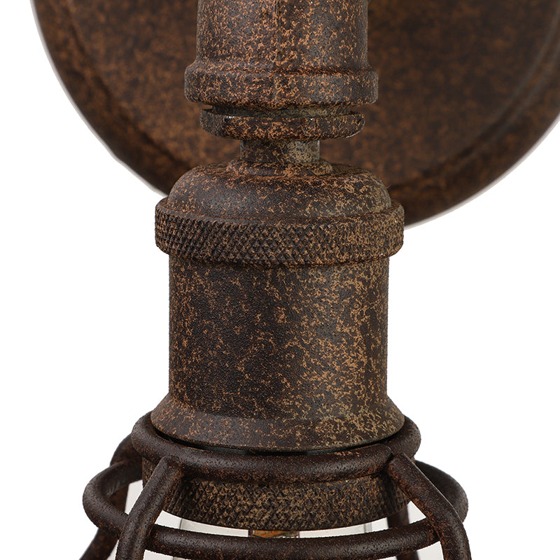 Wire Frame Iron Sconce Wall Light with Pipe Farmhouse 1 Head Dining Room Mini Wall Light Fixture in Rust Clearhalo 'Art deco wall lights' 'Cast Iron' 'Glass' 'Industrial wall lights' 'Industrial' 'Middle century wall lights' 'Modern' 'Rustic wall lights' 'Tiffany' 'Traditional wall lights' 'Wall Lamps & Sconces' 'Wall Lights' Lighting' 164504