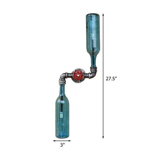 Glass Gray/Blue Wall Sconce Light Wine Bottle 2 Lights Industrial Style Wall Mount Light for Living Room Clearhalo 'Cast Iron' 'Glass' 'Industrial wall lights' 'Industrial' 'Middle century wall lights' 'Modern' 'Tiffany' 'Traditional wall lights' 'Wall Lamps & Sconces' 'Wall Lights' Lighting' 164554