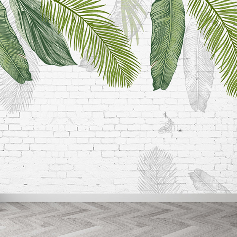 Tropical Banana Leaves Mural Soft Color Living Room Wall Art, Custom Size Available Clearhalo 'Wall Decor' 'Wall Mural' 1646191