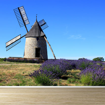 Full Size Photography Modern Mural Wallpaper with Windmill and Grassland in Green Green Design 4 Clearhalo 'Wall Decor' 'Wall Mural' 1646230
