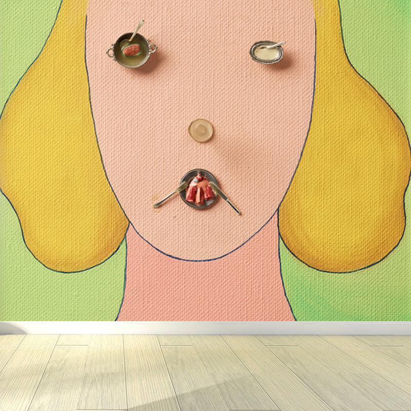 Figure Printed Wall Mural Modern Art Decorative Living Room Wall Covering, Custom Green Clearhalo 'Wall Decor' 'Wall Mural' 1646250