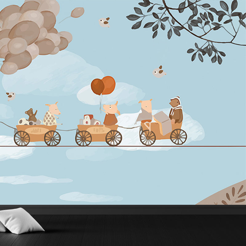 Giant Children's Art Wall Mural in Pastel Color Cartoon Animals Wall Decor, Custom Printed Clearhalo 'Wall Decor' 'Wall Mural' 1646297