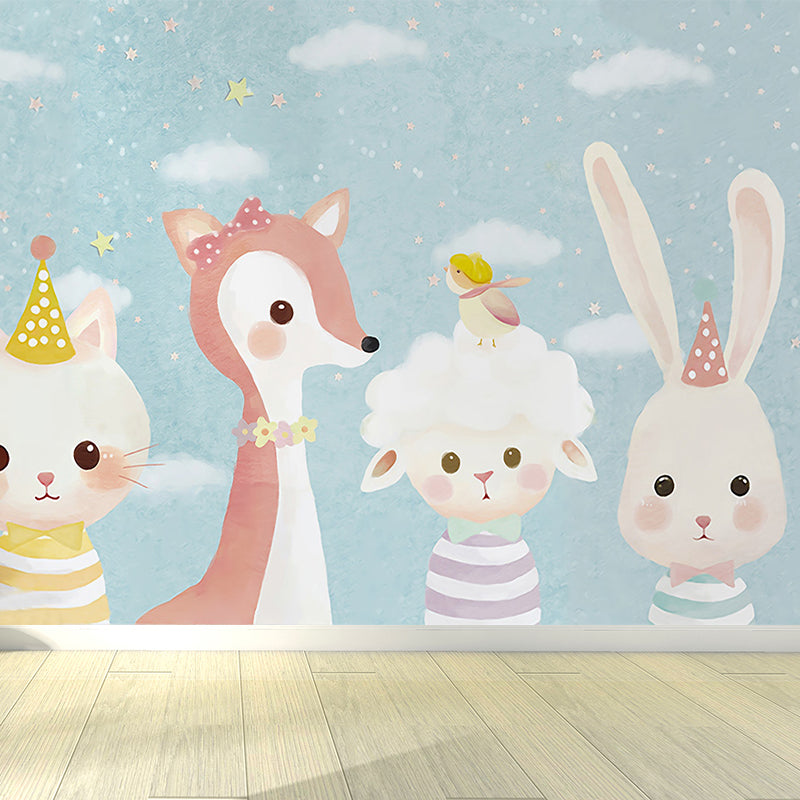 Giant Children's Art Wall Mural in Pastel Color Cartoon Animals Wall Decor, Custom Printed Clearhalo 'Wall Decor' 'Wall Mural' 1646302