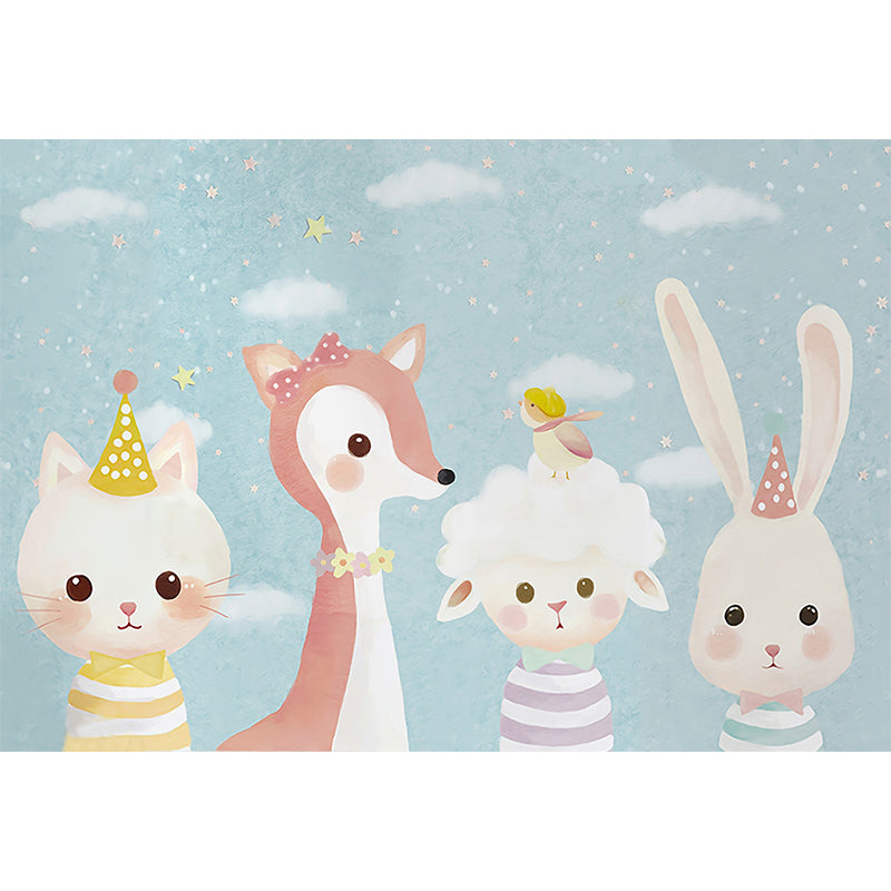 Giant Children's Art Wall Mural in Pastel Color Cartoon Animals Wall Decor, Custom Printed Clearhalo 'Wall Decor' 'Wall Mural' 1646303