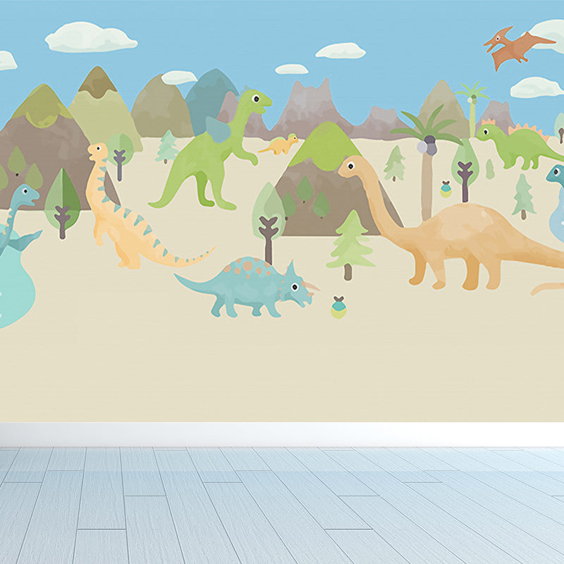 Giant Children's Art Wall Mural in Pastel Color Cartoon Animals Wall Decor, Custom Printed Dark Blue Clearhalo 'Wall Decor' 'Wall Mural' 1646305