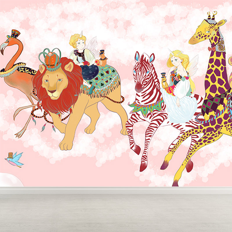 Delightful Cartoon Animals Wall Mural for Kids Room Spring Wall Decor, Customised Clearhalo 'Wall Decor' 'Wall Mural' 1646316